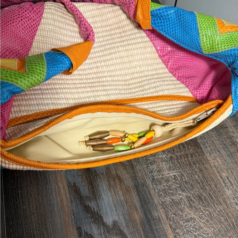 Sharif vintage pink green yellow orange cream leather woven western hobo bag